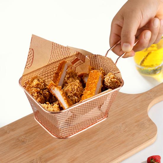 Quadratische Frittierkörbe Edelstahl Frittierkorb mit Griff Stahl Küchen Kochwerkzeug für Knusprige Pommes Frites Chip Korb Pommes Frites Netzkorb Lebensmittel