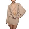 European & American Autumn Sexy Deep V Long Sleeve Hip-Hugging Short Dress