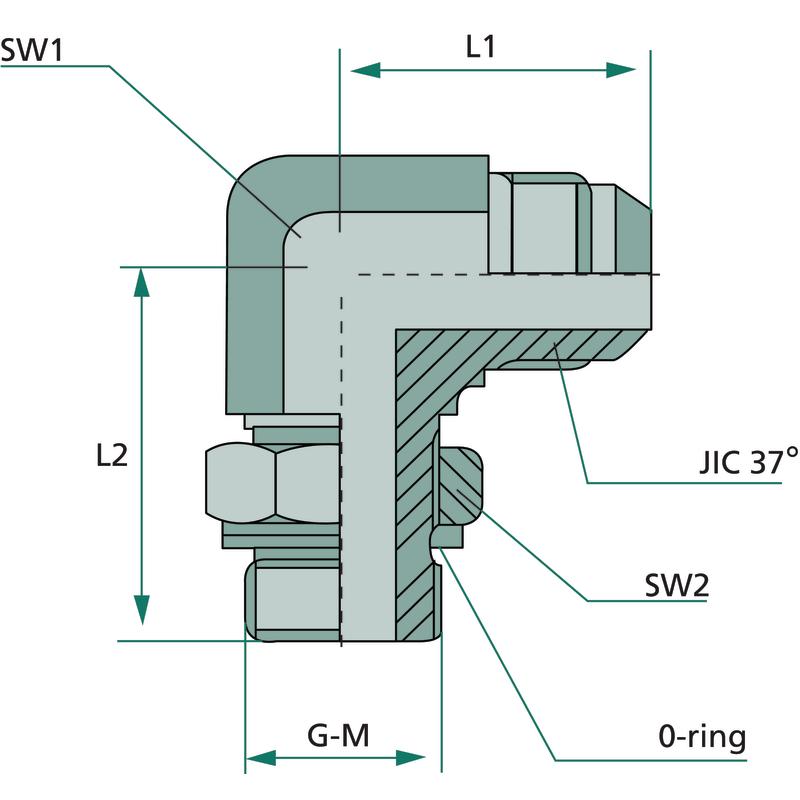Connector, Elbow Connection, WAE 9/16 -JIC X 1/2 -BSP 22 GRANITE