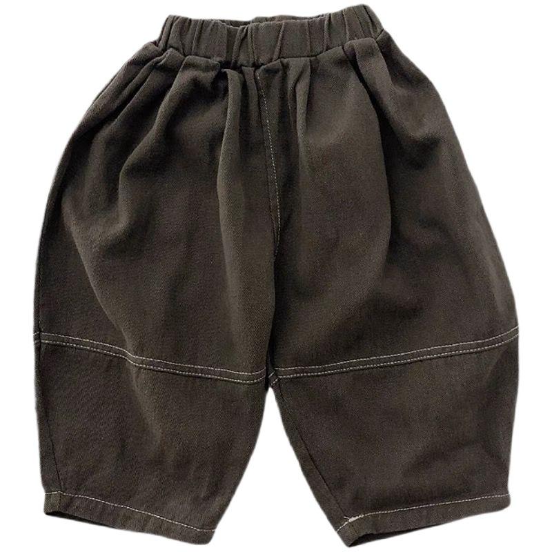 Pantaloni tip lanternă moi coreeni unisex pentru bebeluși cu cusături contrastante - Stil harem la modă