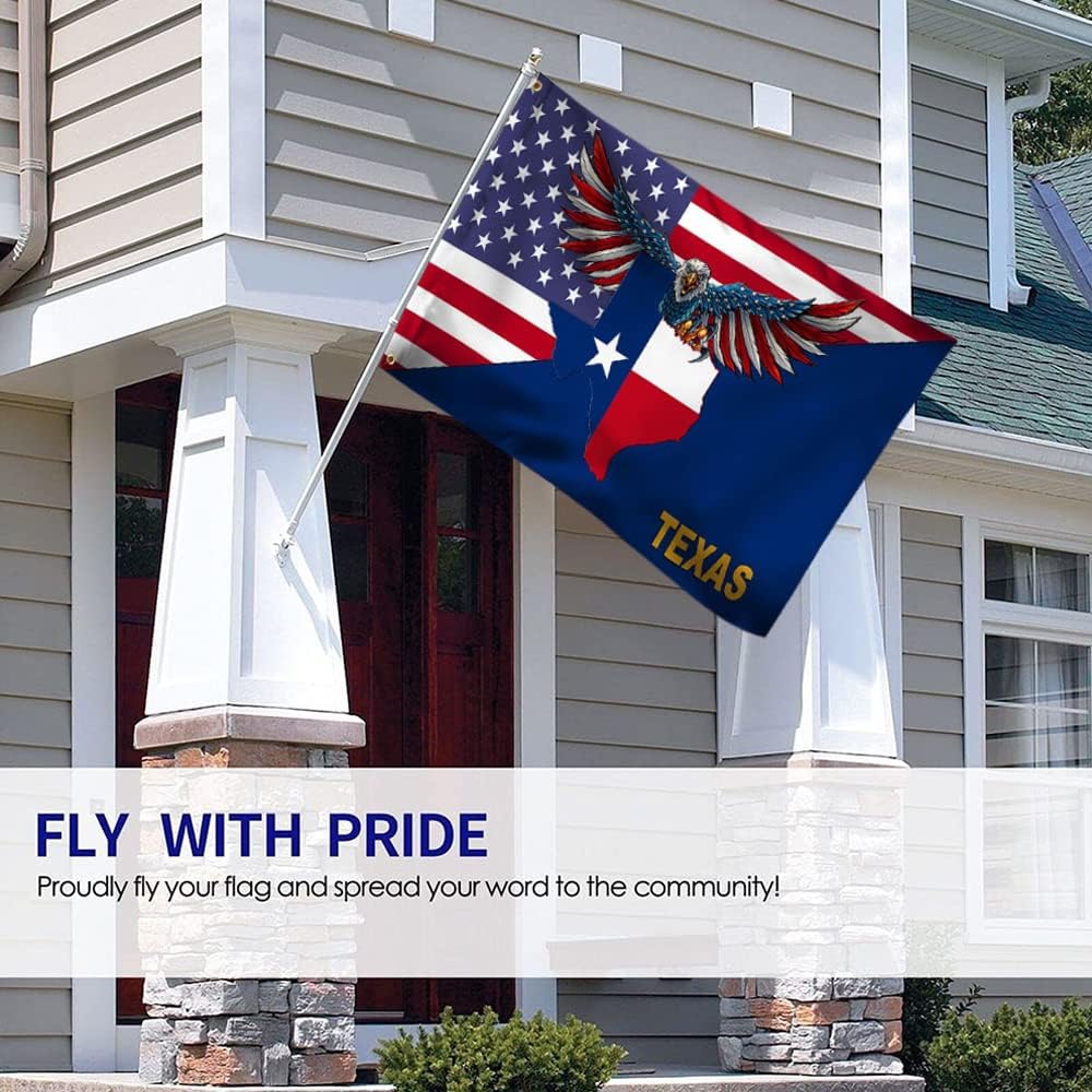 Texas Eagle Behind American Flag, American Eagle Veteran Flag, 3x5 Double 3x5inch