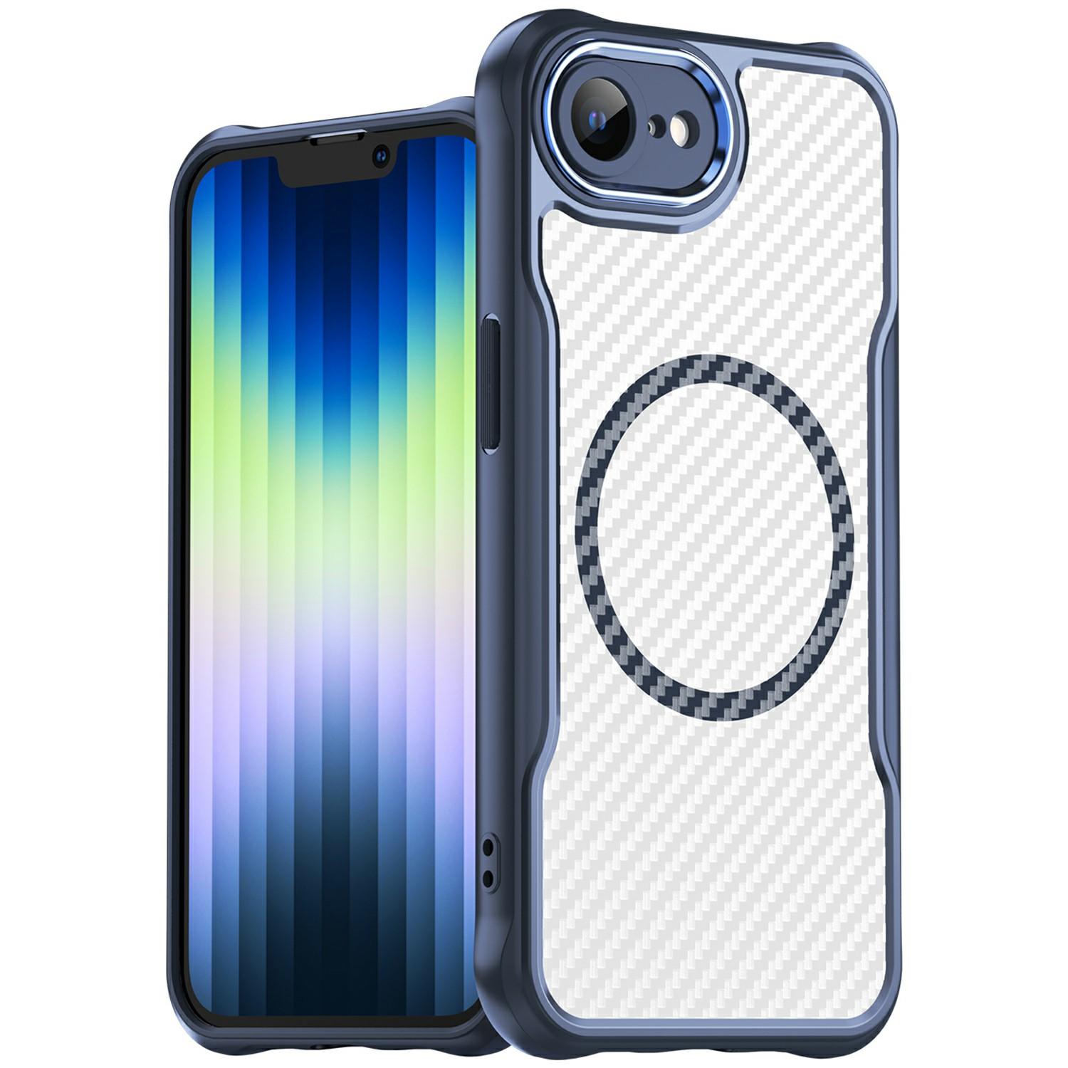 

For iPhone 16e Case Compatible with MagSafe Hybrid Phone Cover Carbon Fiber Blue