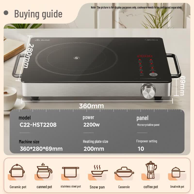 Midea 2200W Multifunctional Electric Ceramic Cooktop CN plug (adapter included)