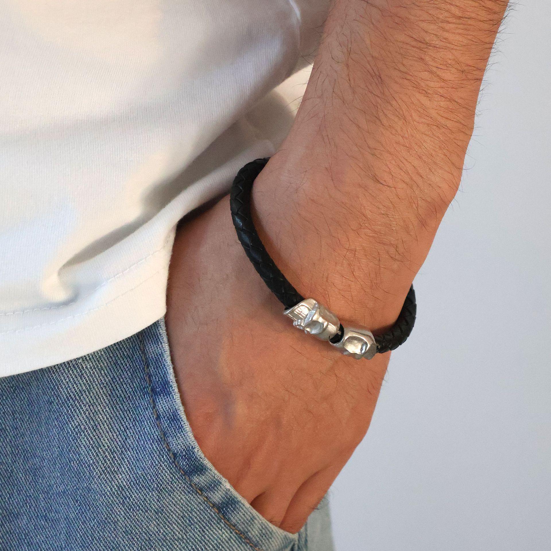 

New European American Men s Cowhide Skull Bracelet - Punk Style