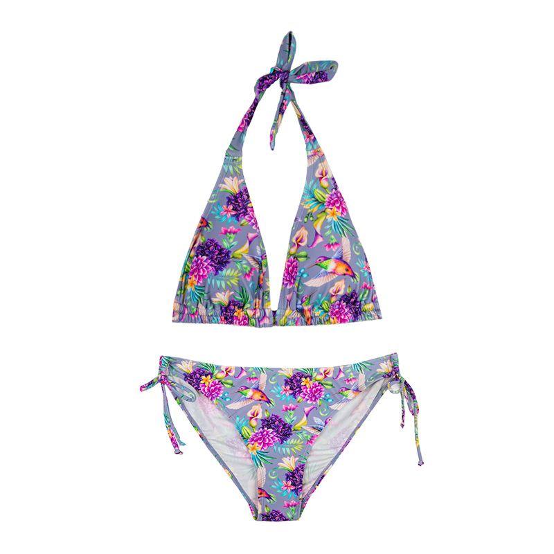 Maillot de bain 2 pièces lilas fleurs Femme HAUTE PRESSION