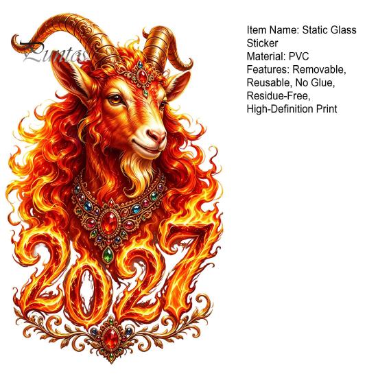 Static Glass Window Clings Chinese New Year Sticker, 2027 Goat Clings, Lunar of Sheep Decals Reusable Xmas Decor for Home Shop Decoration Holiday