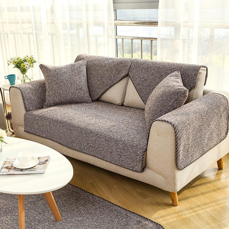 Sofa Cushion Nordic Simple Cotton and Linen Solid Color Four Seasons Universal Non-Slip Cushion Household Modern Fabric Sofa Cover Slipcover