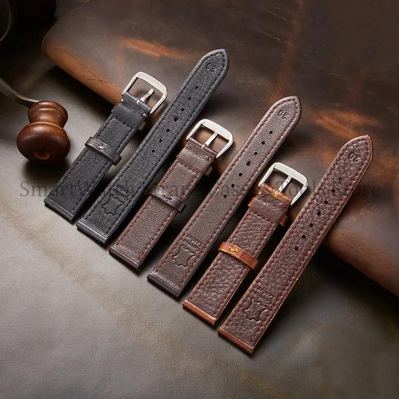 Retro Genuine Leather Strap Oil Wax Discoloration Cowhide Leather Band 18/20/22mm High Quality Business WatchBand Accessories