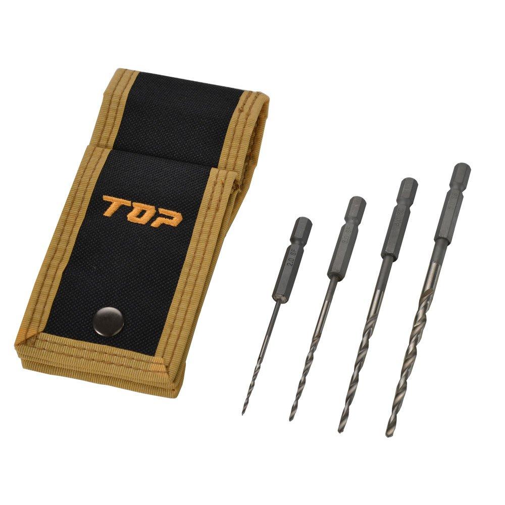

TOP ETK-2050DKS Hex Shank Taper Drill Bits for Electric Drills, Set of 4, 2.0mm, 3.0mm, 4.0mm, 5.0mm, with Case