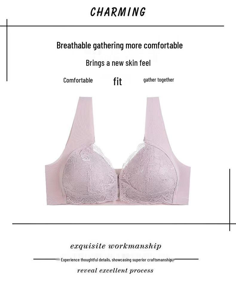 European & American Stylish Lace Front Buckle Wirefree Bra - Minimizes and Enhances with Beautiful Back