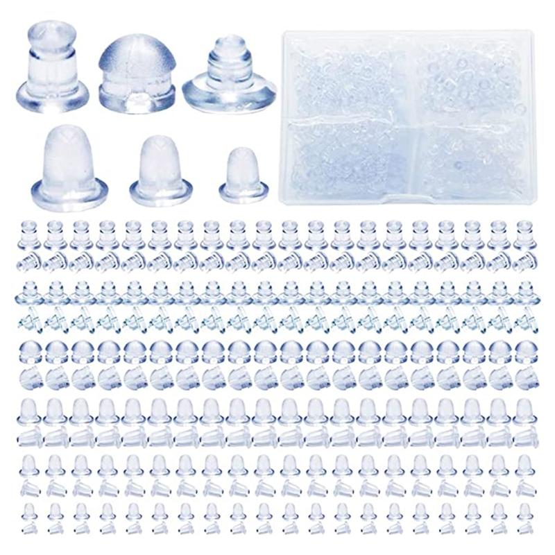 600PCS Earring Stopper 6 Different Shapes Soft Earring Backs Replacements Bullet Earring Clutch Silicone Clear Earring 1