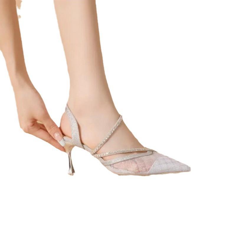 2025Women's Sandals Diamond Thin Heels Ladies Shoes Rhinestones Stiletto Pointed Toe For Party And Weddings Premium Low Price