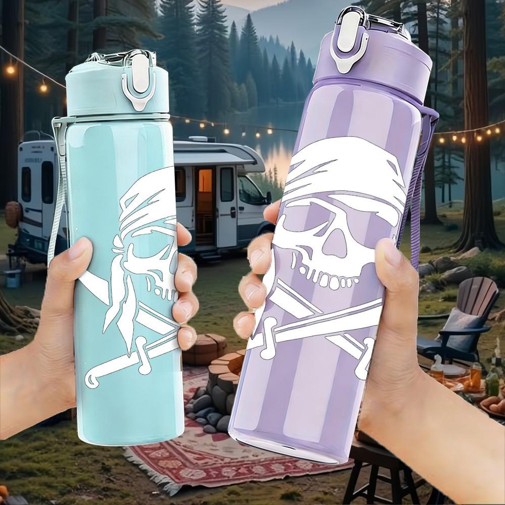 1PC Pirate Skull Sword Sketch Print 750ml Color Plastic Sports Water Bottle Leakproof Flip Straw Lid Suitable for Sports Office Home Use