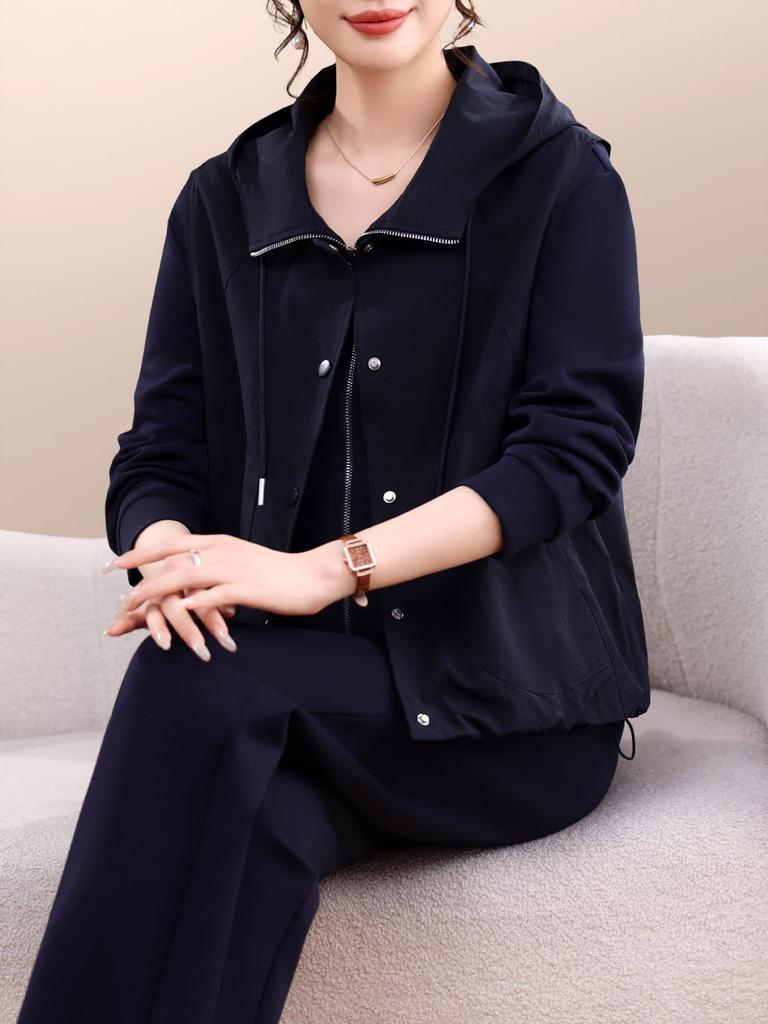Autumn 2026 Women's Casual Three-Piece Set: Hooded Sweatshirt, Vest, and Pants.