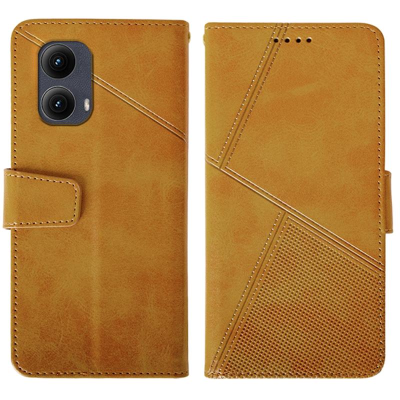 

For Motorola Edge (2024) 5G Case Leather Folio Wallet Phone Cover Stand Calf Texture Orange