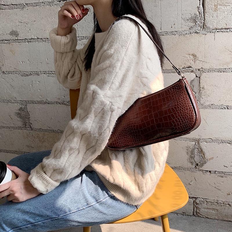 IELGY Hand Bag French Small Design Bag Retro Baguette Bag Crocodile Pattern Handbag Lady