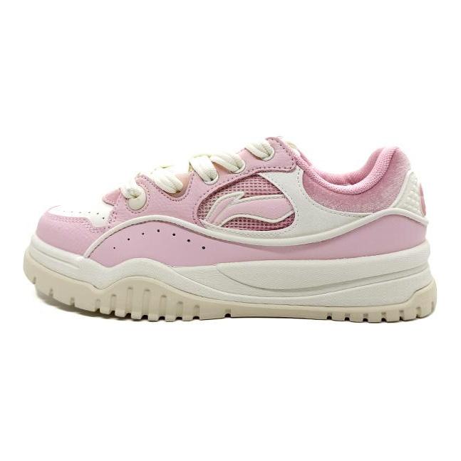 Li Ning 001 BTC 3 Slip Resistant Height Increasing Low top Skateboard Shoes Women's Pink White AGCV280-1