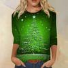 Women's Fashion Casual Round Neck 3/4 Sleeve Loose  Printed T-Shirt Ladies Top