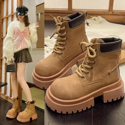 Mode 2024 Neue Damen Retro Stiefel mit dicker Sohle Designer Herbst- und Winter-Damenarbeitsschuhe Motorrad-Mode Damenstiefel