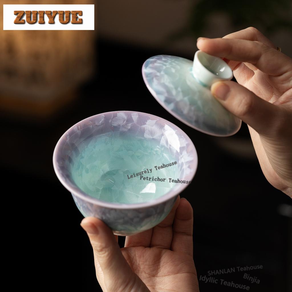 150ml Crystal Glaze Gaiwan Handmade Tea Tureen Household Tea Bowl With Lid Kit Tea Maker Cover Bowl For Tea Supplies Ornaments