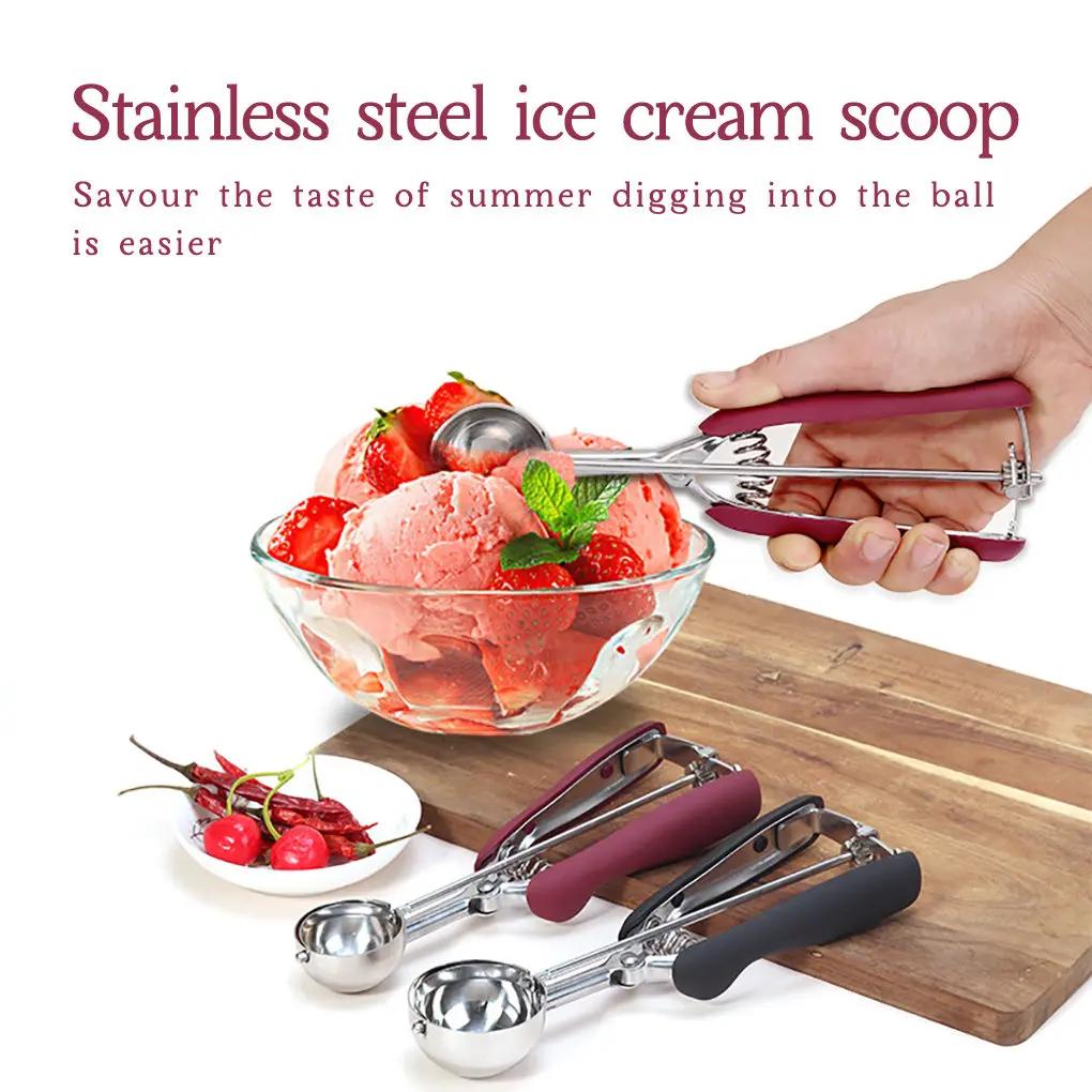 Stainless Steel Ice Cream Spoon 3/4/5cm 1pc Multifunctional Fruit Potato Mash Scoop with Spring Handle Kitchen Tool VIE LENTE