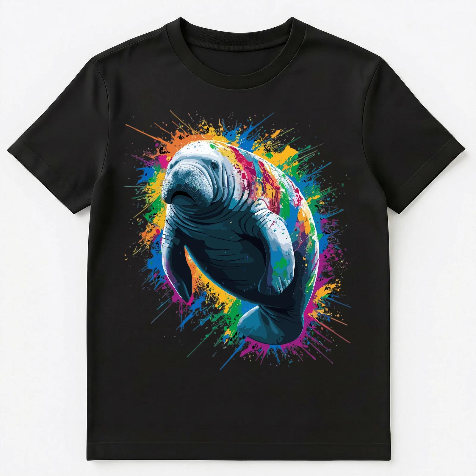 Colorful Paint Splash Manatee Art Graphic Unisex T-Shirt XL
