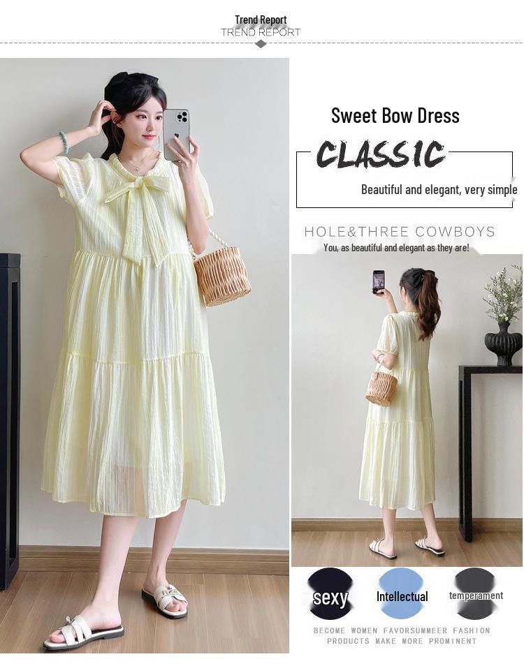 2026 Korean Style Loose Slimming Plus Size Maternity Midi Dress for Summer