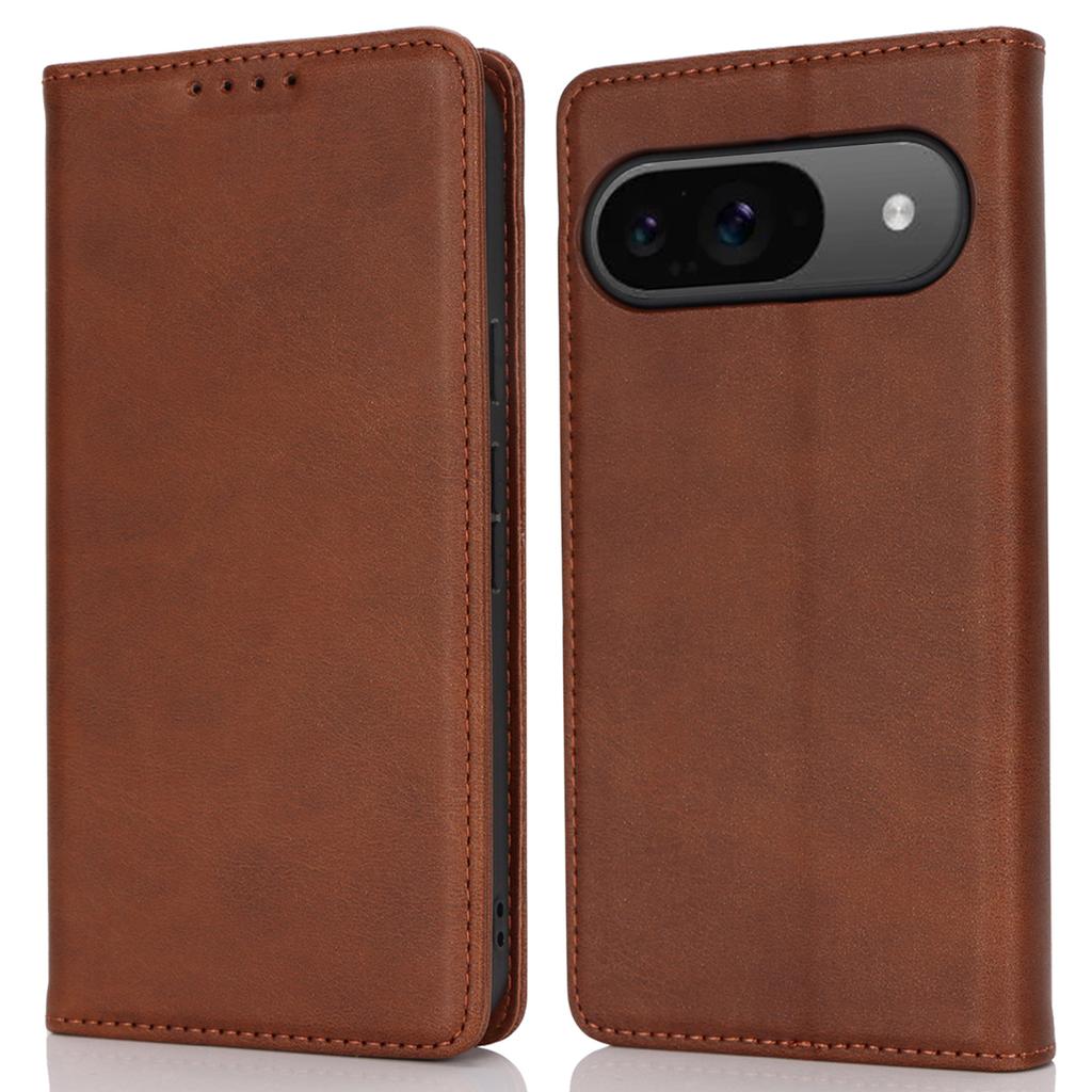 For Google Pixel 9/Pixel 9 Pro Case PU Leather Wallet Magnetic Closing Phone Cover -  Light Brown