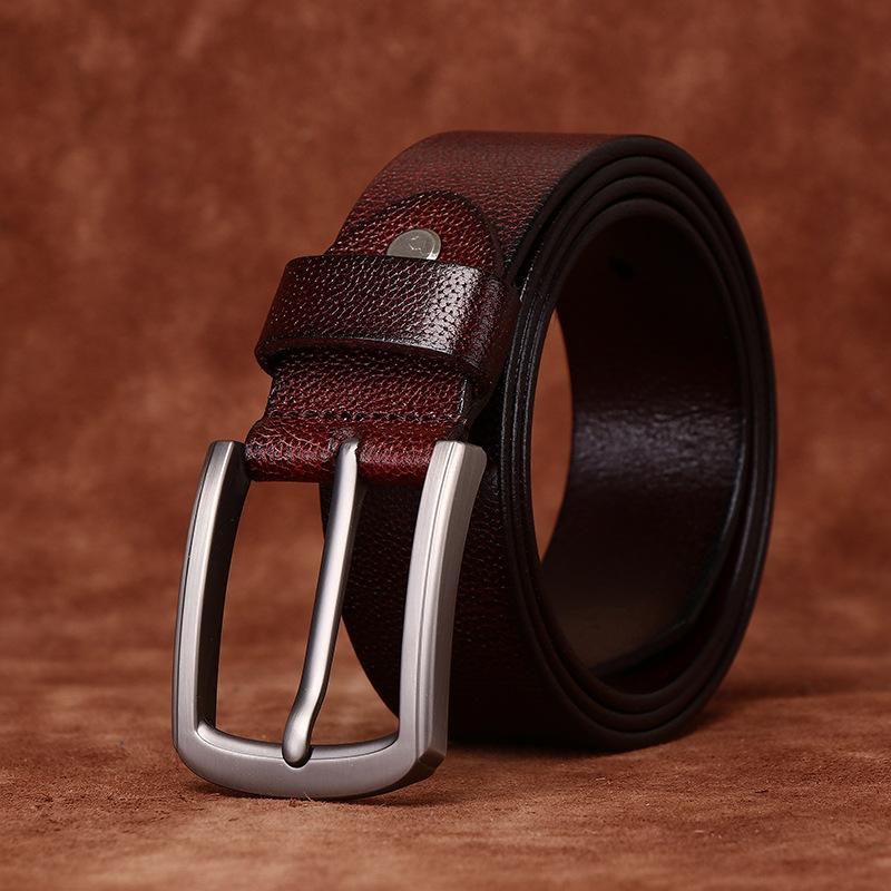Fashion Versatile Lychee Embossed Retro Belt Men'S Leather Pin Buckle First Layer Cowhide Casual Jeans Belt Men'S