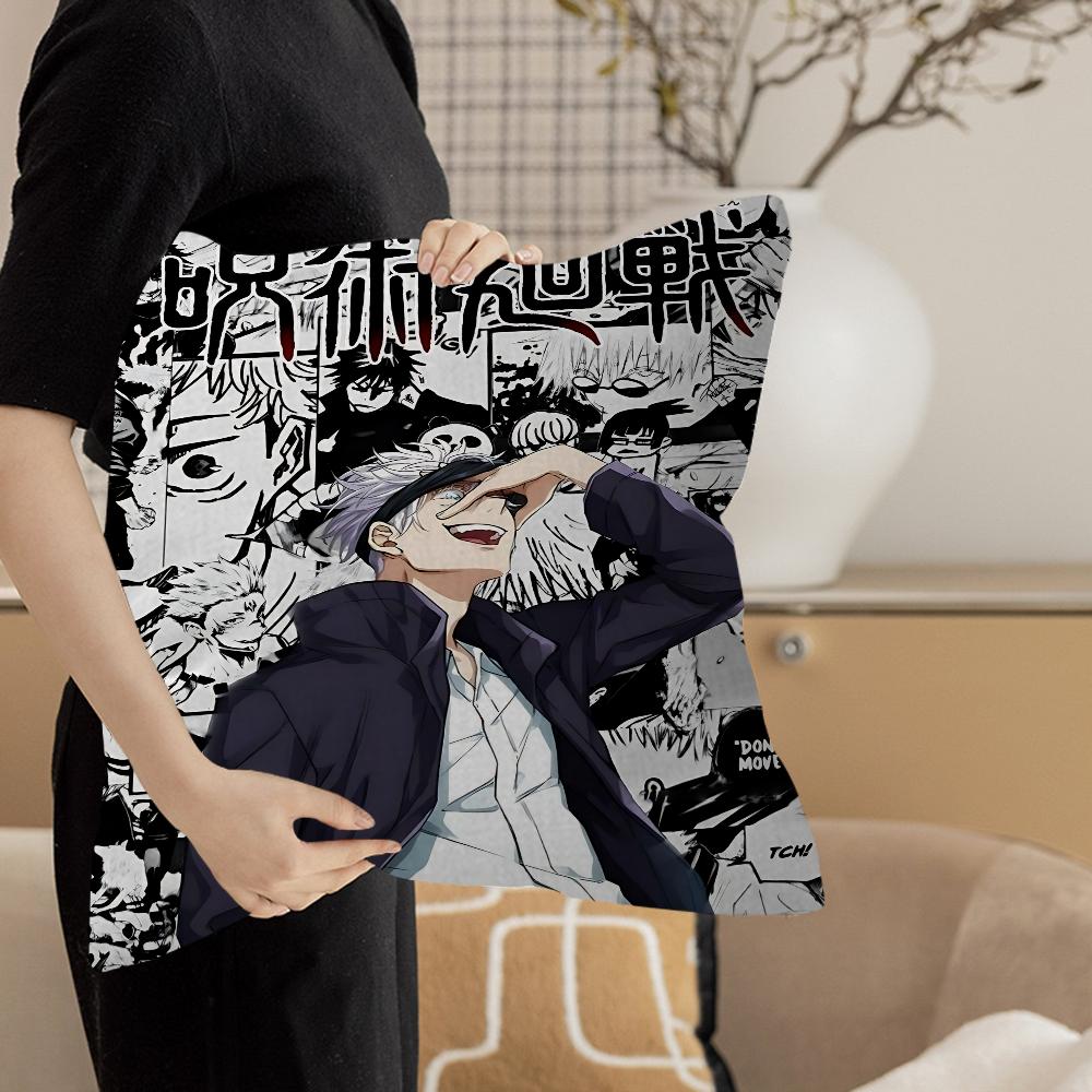 Satoru Gojo Anime Pillow Covers Cartoon Sofa Decorative Home Double-Sided Printing Short Plush Cute Cushion Cover