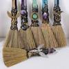 Handmade Witch Broom Ornaments Natural Broom Craft Charm Crystal Column Point Stone Broom  Study