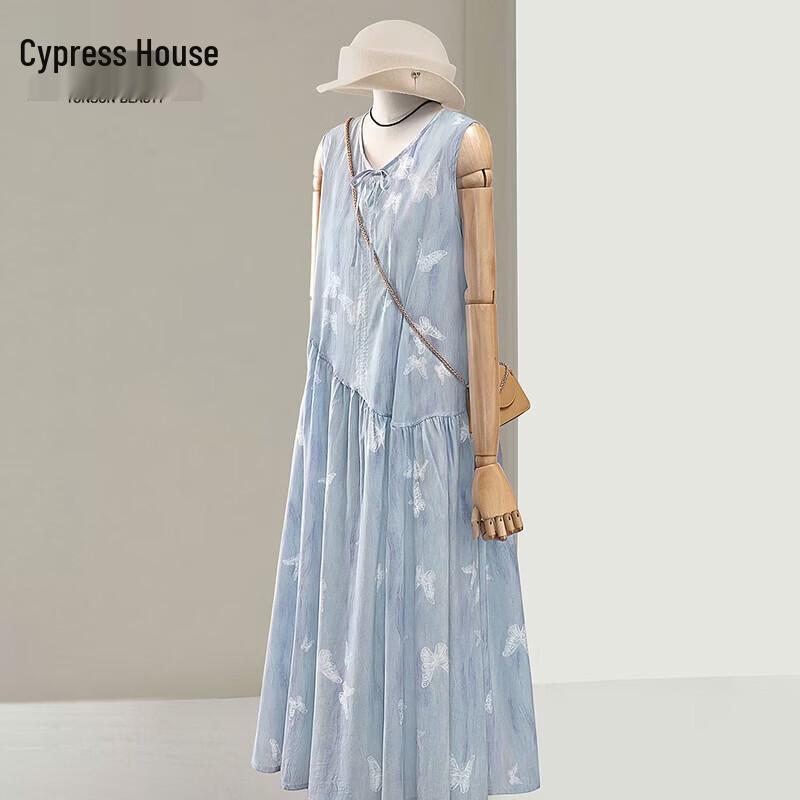 Women s Round Neck Printed Sleeveless A-Line Vest Dress One Size