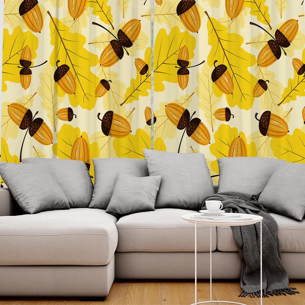 Yellow Fallen Leaves And Fruits Home Decor Window Curtains Bedroom Kitchen Curtain Panel Curtains for Living Room
