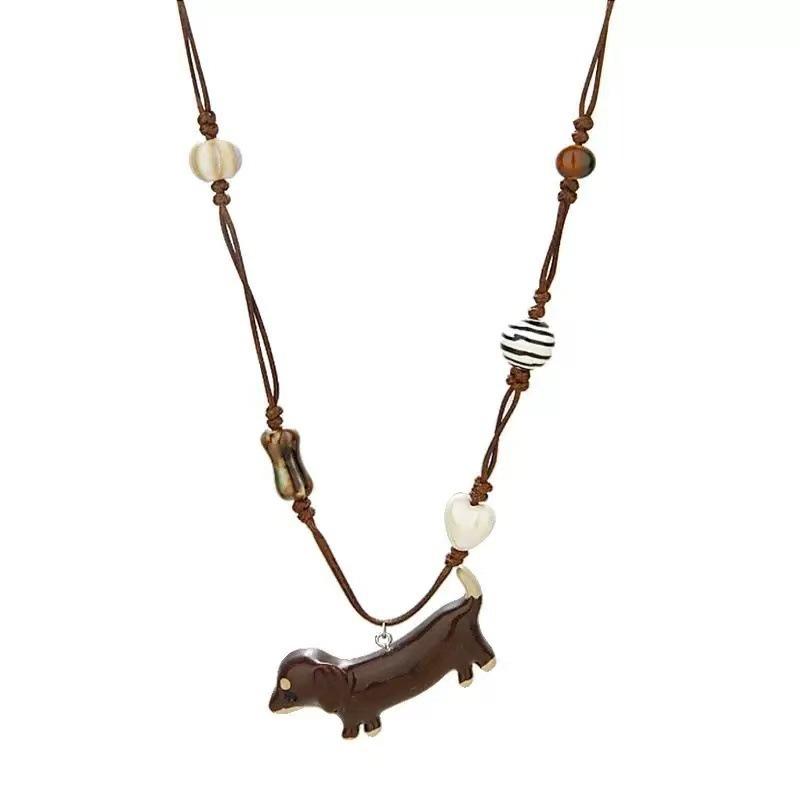 Cartoon Dachshund Pendant Necklace Female Design Sense Long Neck Sweater Sweater Chain Accessories