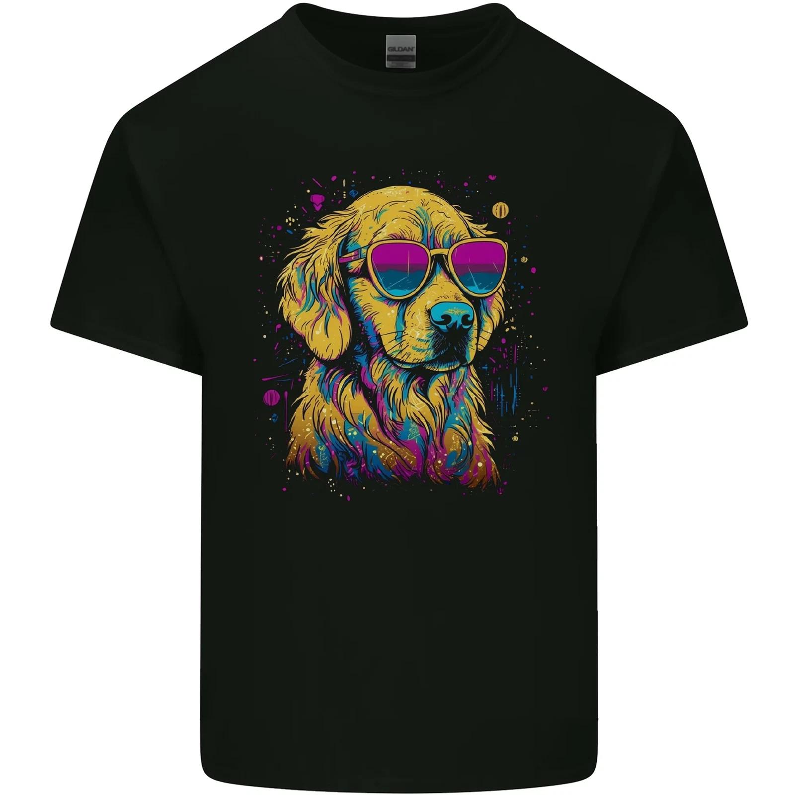 Retrowave Golden Retriever Dog Kids T-Shirt Childrens L