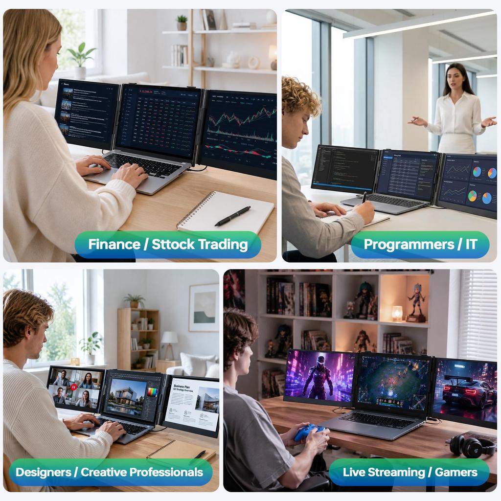 Blackview DCM6 Triple Laptop Screen Extender,14" 1080P FHD IPS Portable External Screen,Two Cable USB C,Plug & Play, Compatible with Windows/Mac