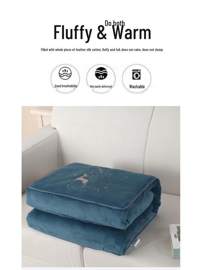 Dual-Use Pillow & Blanket: Crystal Velvet Embroidered Cushion for Car & Office Naps