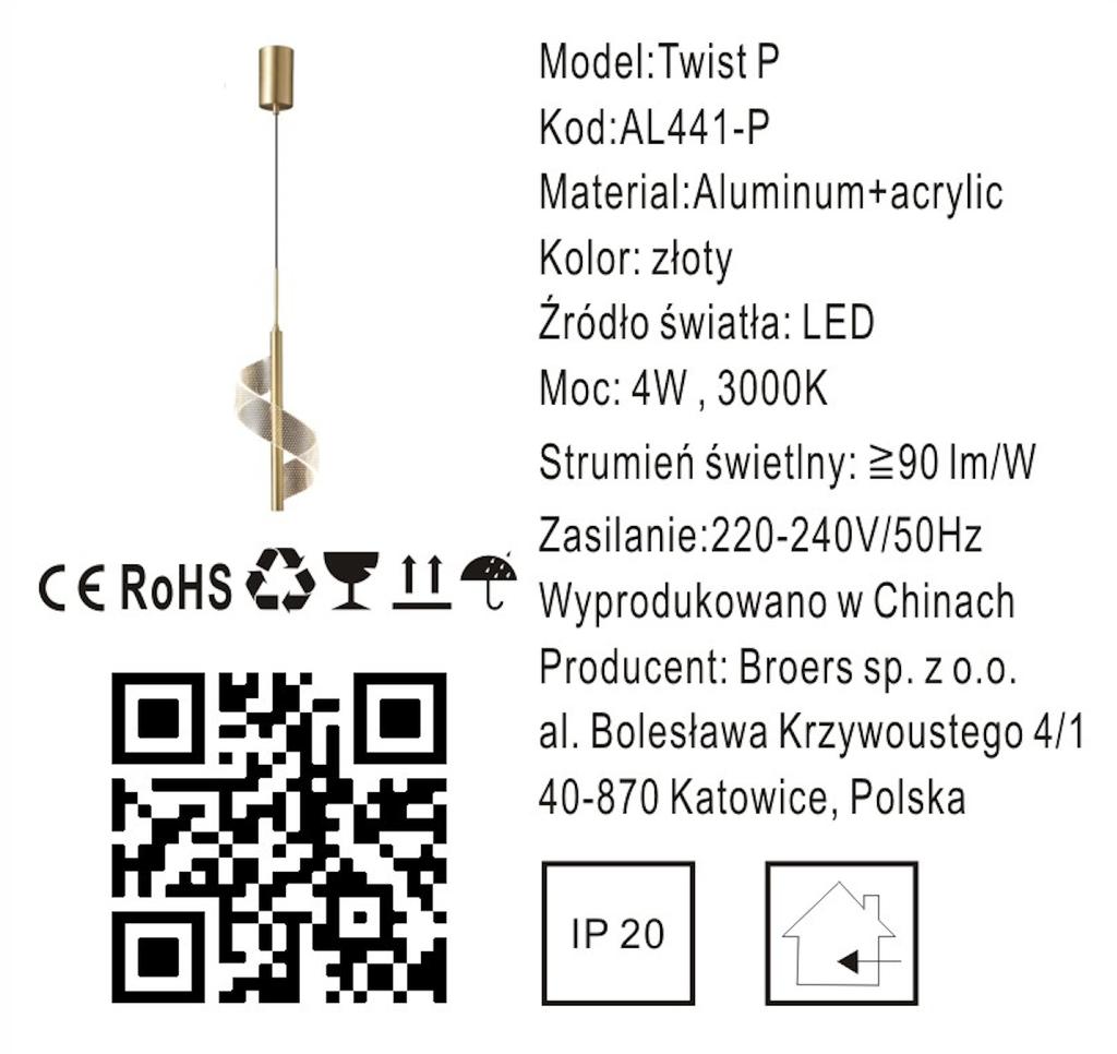 Twist P - golden brass LED pendant lamp