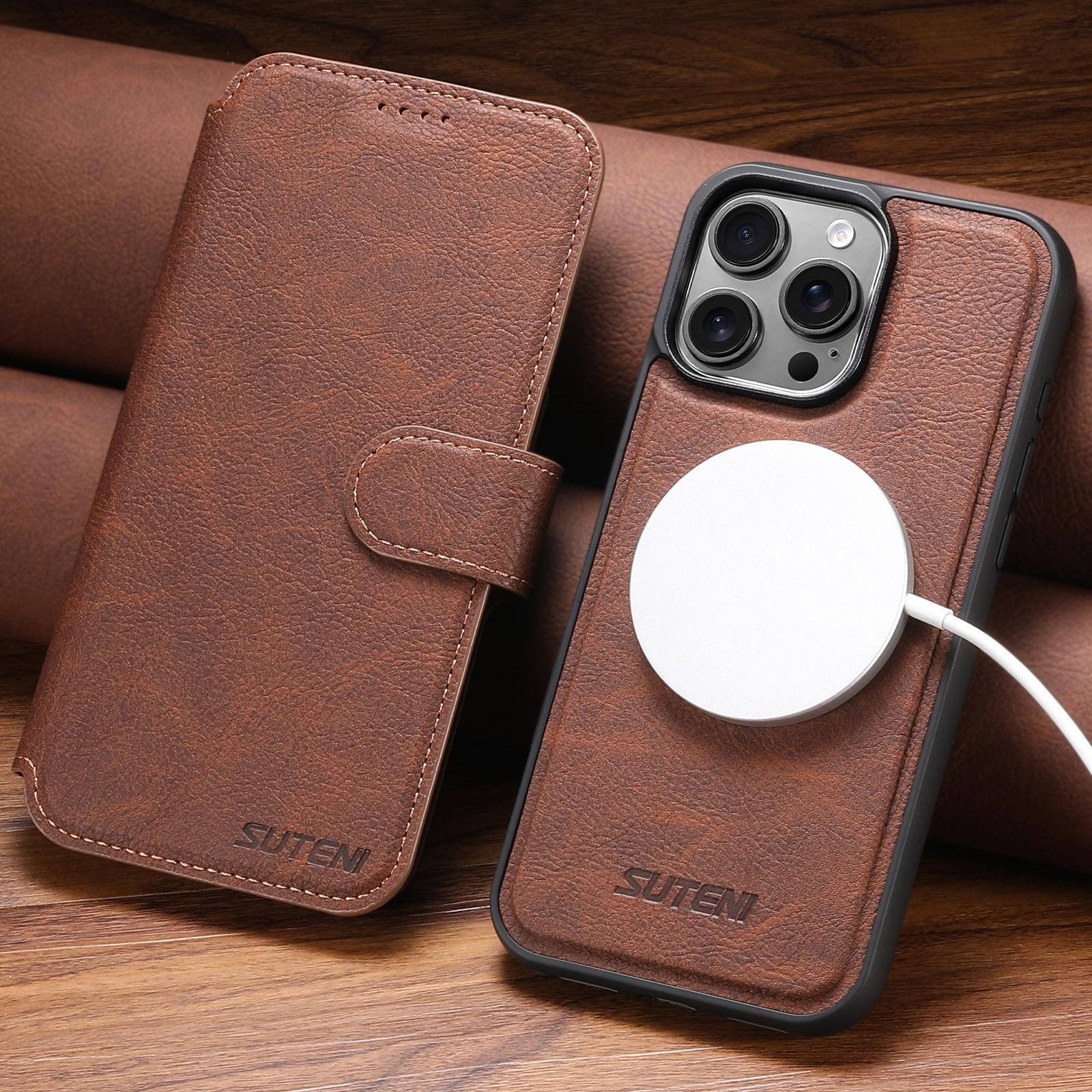 

Detachable Card Wallet Flip Case for IPhone 16 Pro Max 15 Plus 14 13 Pro Magnetic Charging Bracket Lychee Texture Leather Cover iPhone 15 коричневый