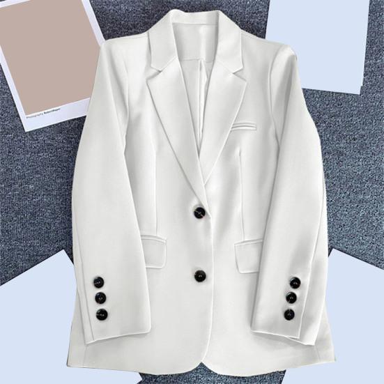 Draktjakke for kvinner Lapel Langermet klafflommer To knapper Draktjakke Ensfarget Loose Fit Yttertøy