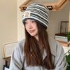Autumn And Winter  Striped Versatile Korean Style  Large Head Circumference Wool Knitted Hat Pullover Hat For Women