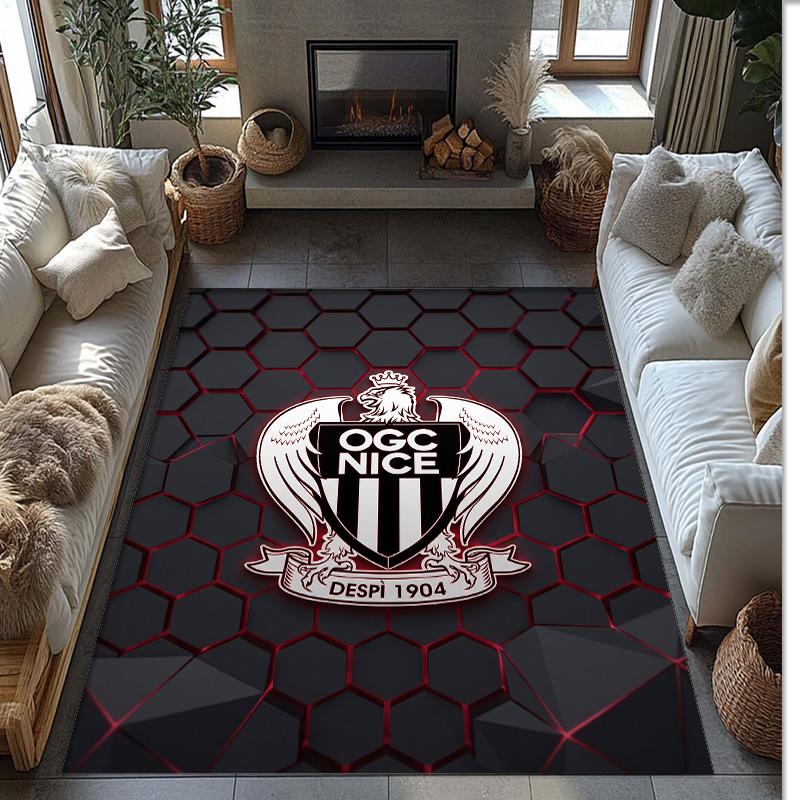 OGC Nice FC Soccer Football Pattern Soft Area Rug Non Slip Indoor Floor Carpet Sports Decor Mat for Bedroom