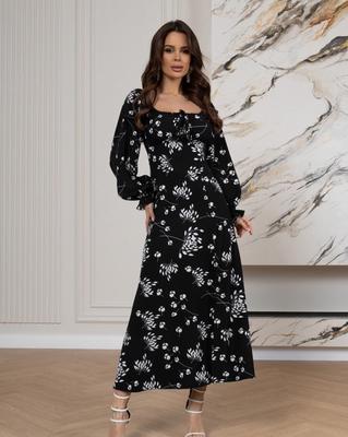 ISSA PLUS Black Floral Dress with Slit