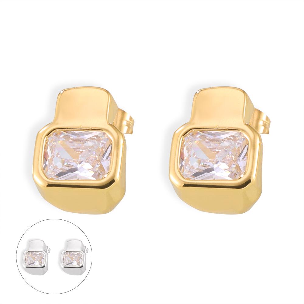 Hepburn-Inspired Geometric Diamond Earrings: Versatile, Fashionable, Light Luxury Copper with 18k Gold Plating