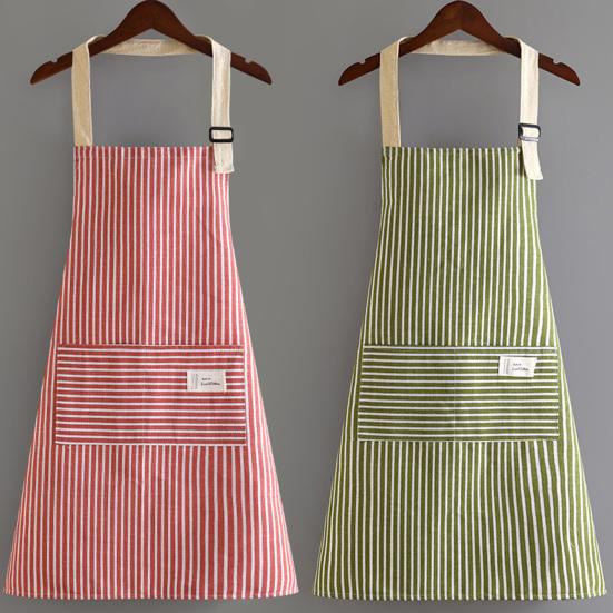 Delantal con Peto Ajustable con Bolsillo Grande de Parche Rayas de Algodón y Lino Delantal de Cocina Transpirable Resistente al Aceite Delantal de Cocina para Hombres Mujeres