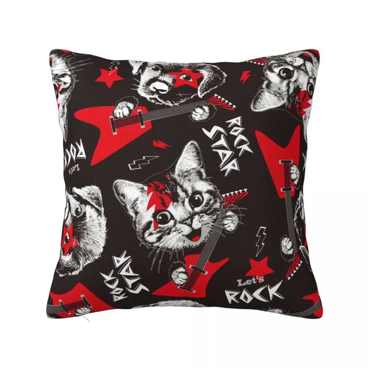 

Кот Собака Игра Рок На Гитаре Квадратные Наволочки Полиэстер Чехол для Подушки Дивана Креативная Домашняя Декоративная Наволочка 66x66cm