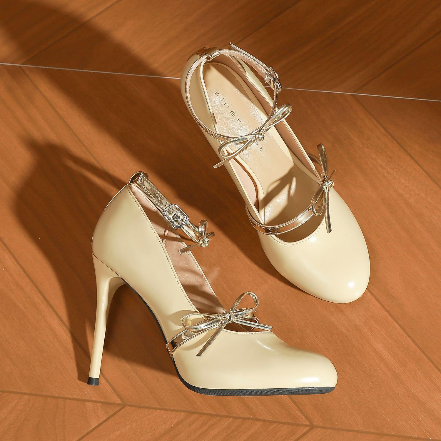 

15005 [sheepskin] high heels women s stiletto 2025 new one-word with Mary Jane invisible waterproof table shoes 39