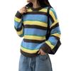 Women S Blue Round Neck Striped Knitted Sweater Casual Commute Style