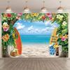 Tropical Beach Family Portrait Photography Background Surfboard Hawaiian Flowers Kids Birthday Party Backdrop Photo Booth Props