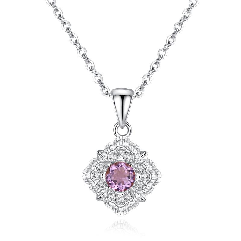 Natural stone pendant s925 pure silver necklace for women, retro court carved gold craftsmanship, non fading collarbone chain, daily jewelry gift 925 silver